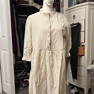 White and tan striped dress. adorable! see pics for trim detail